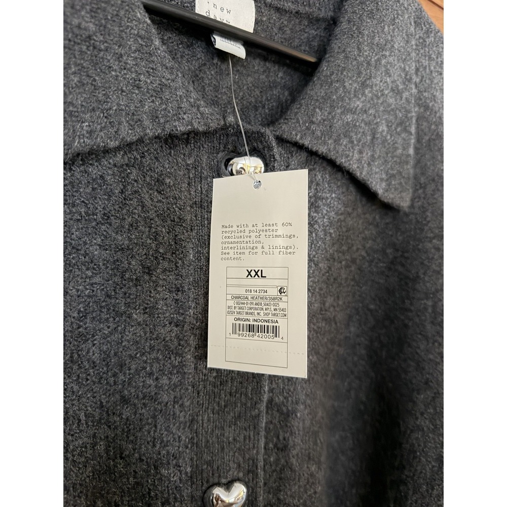 Women's A New Day Charcoal Gray Long Sleeve Heart Button Cardigan XXL NWT - Picture 4 of 6
